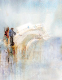 Wie komt er over de brug
